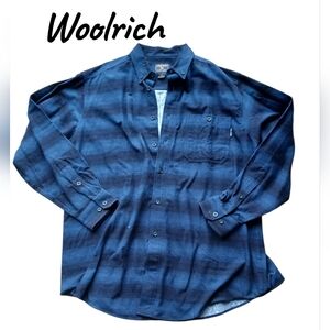 NWOT Woolrich Men's Size 2XL Navy Checkered 100% Cotton Button Down Shirt